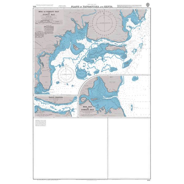 Product image of Admiralty Chart 866 | Plans in Tanganyika and Kenya, featuring navigational markings, depth soundings, and coastal features, essential for safe marine navigation. It could be displayed as an art piece or used for navigation on a boat or ship.