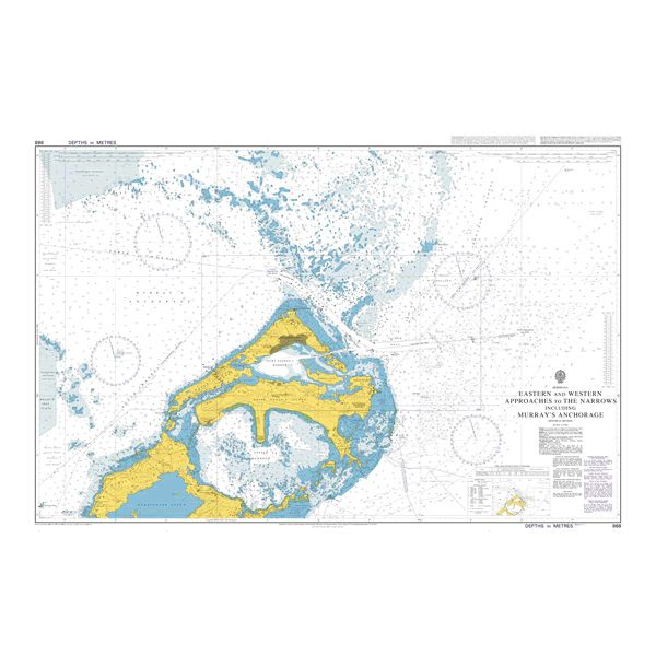 Product image of Admiralty Chart 868 | Eastern and Western Approaches to The Narrows including Murray's Anchorage, featuring navigational markings, depth soundings, and coastal features, essential for safe marine navigation. It could be displayed as an art piece or used for navigation on a boat or ship.