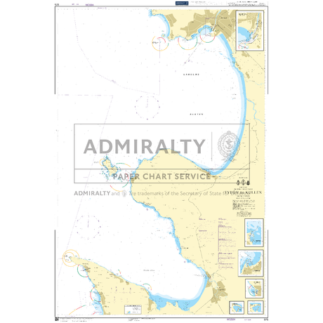 Product image of Admiralty Chart 875 | Tylon to Kullen, featuring navigational markings, depth soundings, and coastal features, essential for safe marine navigation. It could be displayed as an art piece or used for navigation on a boat or ship.