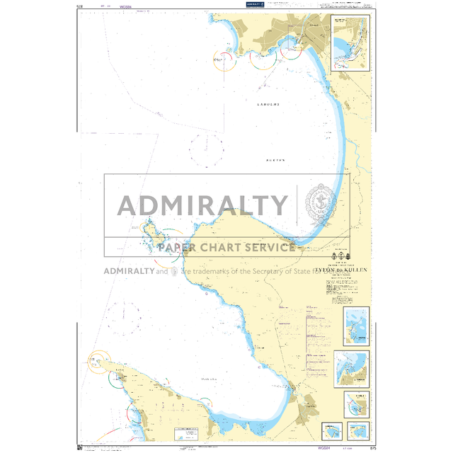 Product image of Admiralty Chart 875 | Tylon to Kullen, featuring navigational markings, depth soundings, and coastal features, essential for safe marine navigation. It could be displayed as an art piece or used for navigation on a boat or ship.