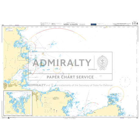 Product image of Admiralty Chart 891 | Bjorn to Iggon, featuring navigational markings, depth soundings, and coastal features, essential for safe marine navigation. It could be displayed as an art piece or used for navigation on a boat or ship.