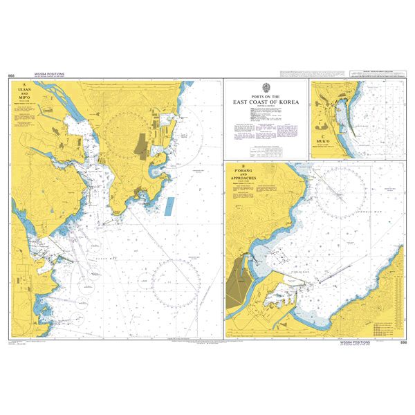 Product image of Admiralty Chart 898 | Ports on the East Coast of Korea, featuring navigational markings, depth soundings, and coastal features, essential for safe marine navigation. It could be displayed as an art piece or used for navigation on a boat or ship.