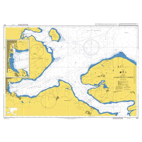 Product image of Admiralty Chart 901 | Aabenraa Fjord, featuring navigational markings, depth soundings, and coastal features, essential for safe marine navigation. It could be displayed as an art piece or used for navigation on a boat or ship.