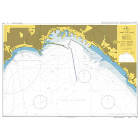 Product image of Admiralty Chart IT84 | Napoli, featuring navigational markings, depth soundings, and coastal features, essential for safe marine navigation. It could be displayed as an art piece or used for navigation on a boat or ship.