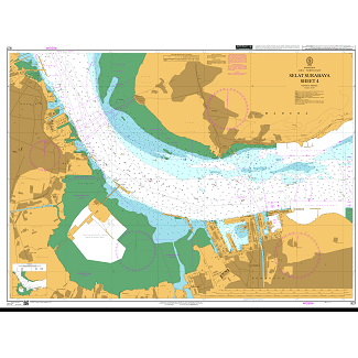 Product image of Admiralty Chart 921 | Selat Surabaya Sheet 4, featuring navigational markings, depth soundings, and coastal features, essential for safe marine navigation. It could be displayed as an art piece or used for navigation on a boat or ship.