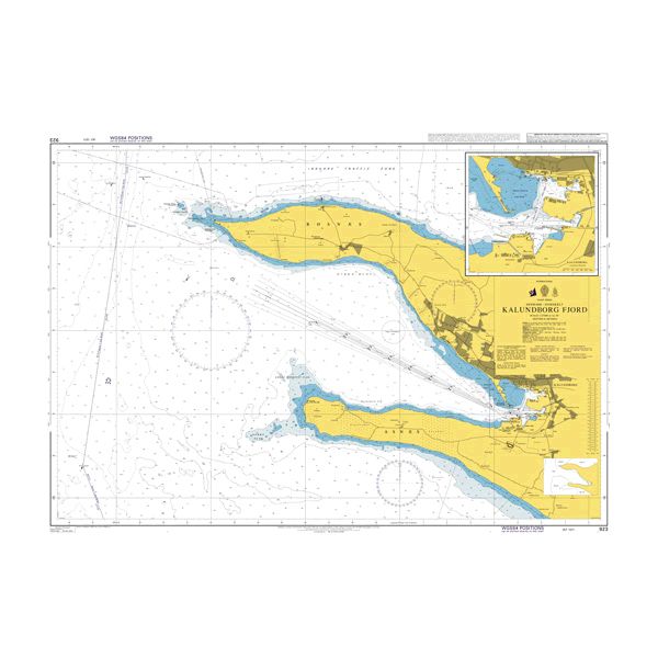 Product image of Admiralty Chart 923 | Kalundborg Fjord, featuring navigational markings, depth soundings, and coastal features, essential for safe marine navigation. It could be displayed as an art piece or used for navigation on a boat or ship.