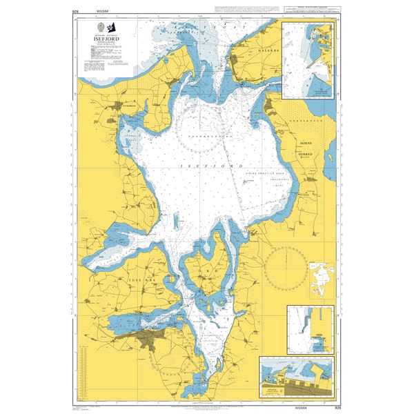 Product image of Admiralty Chart 926 | Isefjord, featuring navigational markings, depth soundings, and coastal features, essential for safe marine navigation. It could be displayed as an art piece or used for navigation on a boat or ship.