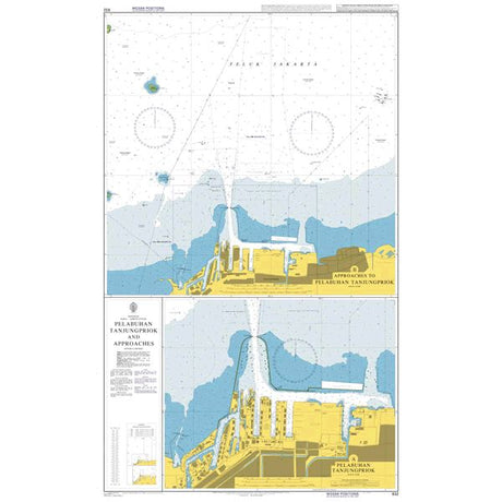 Product image of Admiralty Chart 932 | Pelabuhan Tanjung Priok and Approaches, featuring navigational markings, depth soundings, and coastal features, essential for safe marine navigation. It could be displayed as an art piece or used for navigation on a boat or ship.