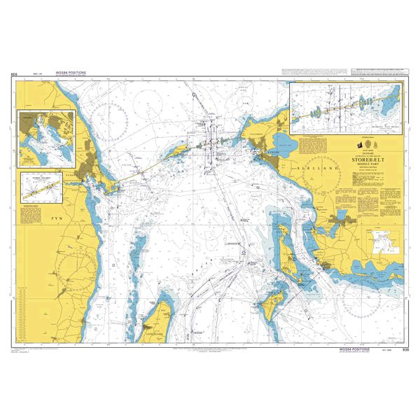 Product image of Admiralty Chart 938 | Storebaelt Middle Part, featuring navigational markings, depth soundings, and coastal features, essential for safe marine navigation. It could be displayed as an art piece or used for navigation on a boat or ship.