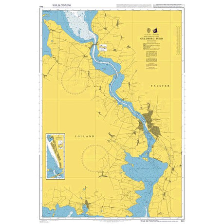 Product image of Admiralty Chart 944 | Guldborg Sund, featuring navigational markings, depth soundings, and coastal features, essential for safe marine navigation. It could be displayed as an art piece or used for navigation on a boat or ship.