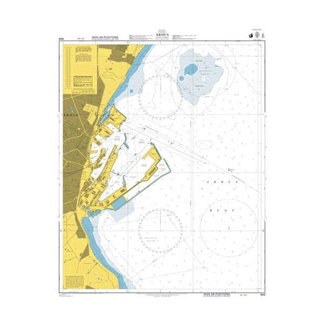 Product image of Admiralty Chart 949 | Arhus, featuring navigational markings, depth soundings, and coastal features, essential for safe marine navigation. It could be displayed as an art piece or used for navigation on a boat or ship.