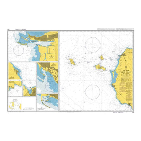 Product image of Admiralty Chart 964 | Sicilia West Coast including Isole Egadi, featuring navigational markings, depth soundings, and coastal features, essential for safe marine navigation. It could be displayed as an art piece or used for navigation on a boat or ship.