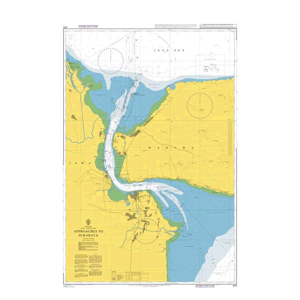 Product image of Admiralty Chart 975 | Approaches to Surabaya, featuring navigational markings, depth soundings, and coastal features, essential for safe marine navigation. It could be displayed as an art piece or used for navigation on a boat or ship.