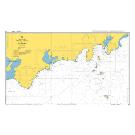 Product image of Admiralty Chart 996 | Shiono Misaki to Inubo Saki, featuring navigational markings, depth soundings, and coastal features, essential for safe marine navigation. It could be displayed as an art piece or used for navigation on a boat or ship.