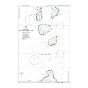 Product image of Admiralty Chart 1012 | Huvadhu Atholhu Uthuruburi to Mulaku Atholhu, featuring navigational markings, depth soundings, and coastal features, essential for safe marine navigation. It could be displayed as an art piece or used for navigation on a boat or ship.