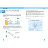 The book "101 Tips for Stress-Free Sailing" by Adlard Coles provides guidance on nautical adventures, detailing both true and apparent wind. It features diagrams on wind angles, boat speed, and instructions to convert apparent to true wind. The text also includes practical sailing tips for measuring wind on the water, with essential insights covered in pages 58-59 for every sailor.