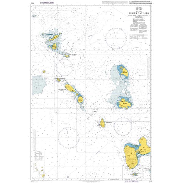 Product image of Admiralty Chart 1025 | Lesser Antilles Anguilla to Guadeloupe, featuring navigational markings, depth soundings, and coastal features, essential for safe marine navigation. It could be displayed as an art piece or used for navigation on a boat or ship.