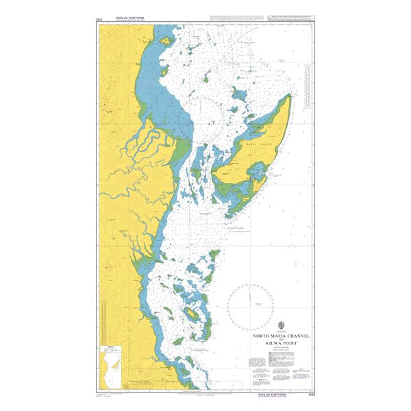 Product image of Admiralty Chart 1032 | North Mafia Channel to Kilwa Point, featuring navigational markings, depth soundings, and coastal features, essential for safe marine navigation. It could be displayed as an art piece or used for navigation on a boat or ship.