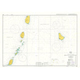 Product image of Admiralty Chart 1043 | Saint Lucia to Grenada and Barbados, featuring navigational markings, depth soundings, and coastal features, essential for safe marine navigation. It could be displayed as an art piece or used for navigation on a boat or ship.