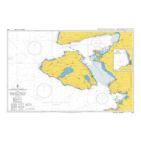 Product image of Admiralty Chart 1061 | Candarli Korfezi to Edremit Korfezi with Nisos Lesvos, featuring navigational markings, depth soundings, and coastal features, essential for safe marine navigation. It could be displayed as an art piece or used for navigation on a boat or ship.