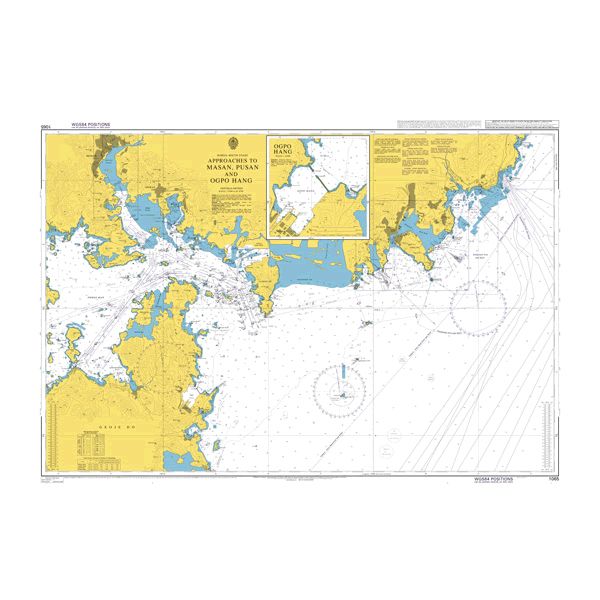 Product image of Admiralty Chart 1065 | Approaches to Masan, Busan, Busan New Port and Okpo Hang, featuring navigational markings, depth soundings, and coastal features, essential for safe marine navigation. It could be displayed as an art piece or used for navigation on a boat or ship.