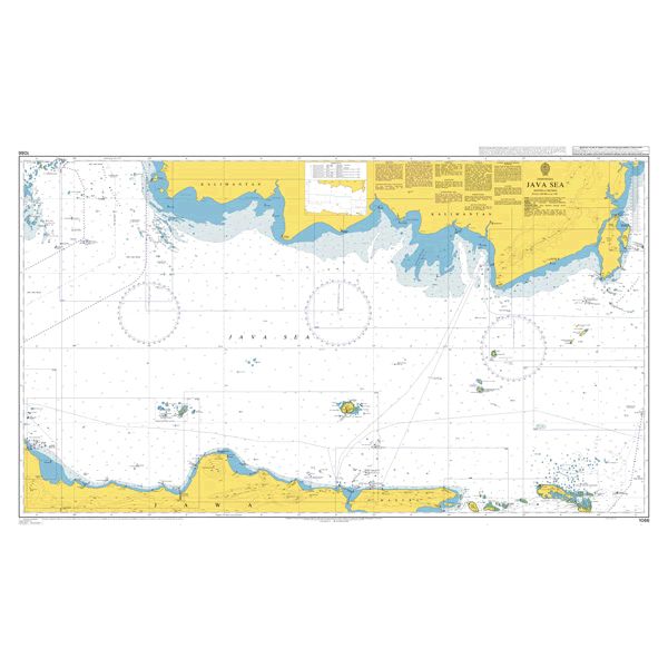 Product image of Admiralty Chart 1066 | Java Sea, featuring navigational markings, depth soundings, and coastal features, essential for safe marine navigation. It could be displayed as an art piece or used for navigation on a boat or ship.