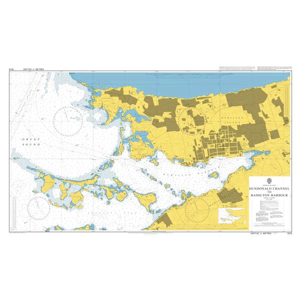 Product image of Admiralty Chart 1073 | Dundonald Channel to Hamilton Harbour, featuring navigational markings, depth soundings, and coastal features, essential for safe marine navigation. It could be displayed as an art piece or used for navigation on a boat or ship.