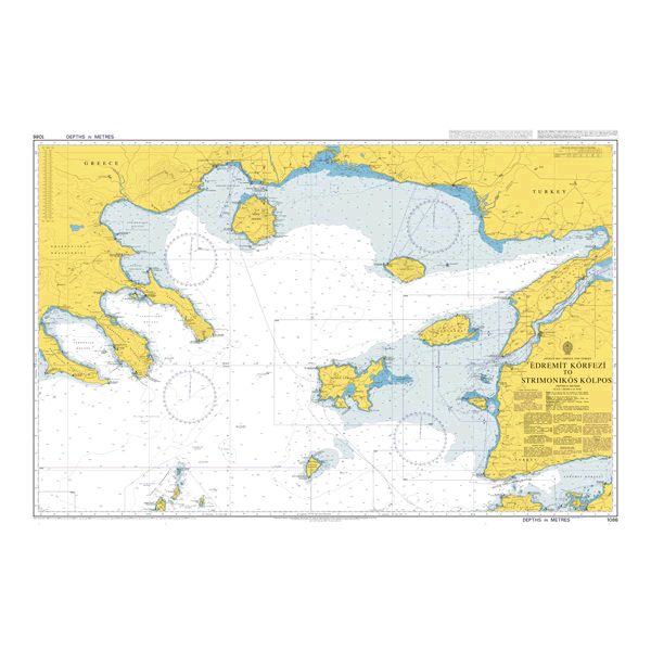 Product image of Admiralty Chart 1086 | Edremit Korfezi to Strymonikos Kolpos, featuring navigational markings, depth soundings, and coastal features, essential for safe marine navigation. It could be displayed as an art piece or used for navigation on a boat or ship.