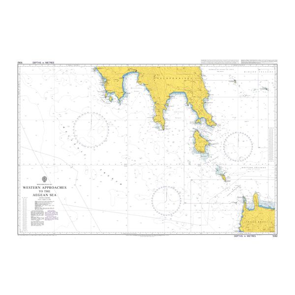 Product image of Admiralty Chart 1092 | Western Approaches to the Aegean Sea, featuring navigational markings, depth soundings, and coastal features, essential for safe marine navigation. It could be displayed as an art piece or used for navigation on a boat or ship.