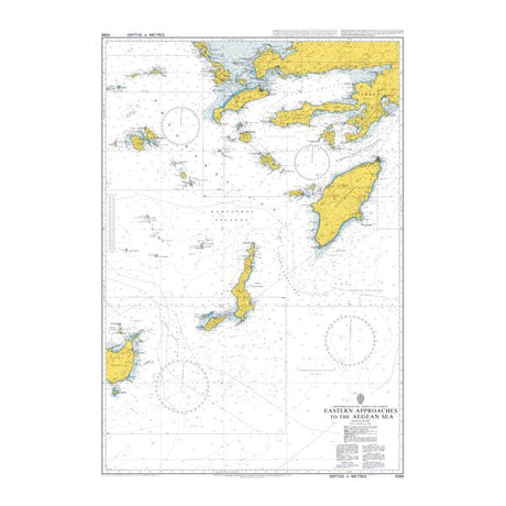 Product image of Admiralty Chart 1099 | Eastern Approaches to the Aegean Sea, featuring navigational markings, depth soundings, and coastal features, essential for safe marine navigation. It could be displayed as an art piece or used for navigation on a boat or ship.