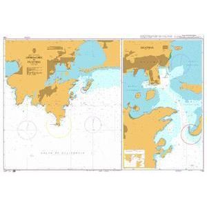 Product image of Admiralty Chart 1105 | Approaches to Guaymas, featuring navigational markings, depth soundings, and coastal features, essential for safe marine navigation. It could be displayed as an art piece or used for navigation on a boat or ship.