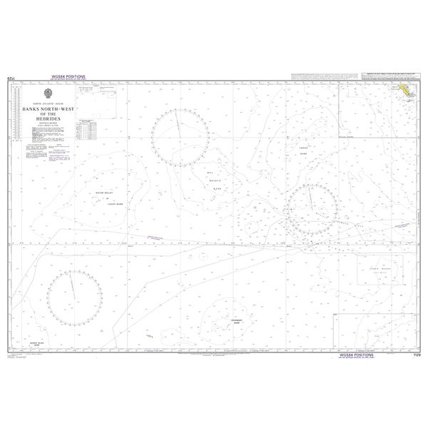 Product image of Admiralty Chart 1129 | Banks North - West of the Hebrides, featuring navigational markings, depth soundings, and coastal features, essential for safe marine navigation. It could be displayed as an art piece or used for navigation on a boat or ship.