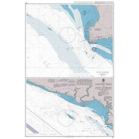 Product image of Admiralty Chart 1140 | Approaches to Port Dickson, featuring navigational markings, depth soundings, and coastal features, essential for safe marine navigation. It could be displayed as an art piece or used for navigation on a boat or ship.