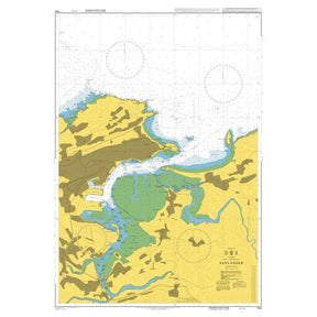 Product image of Admiralty Chart 1145 | Santander, featuring navigational markings, depth soundings, and coastal features, essential for safe marine navigation. It could be displayed as an art piece or used for navigation on a boat or ship.