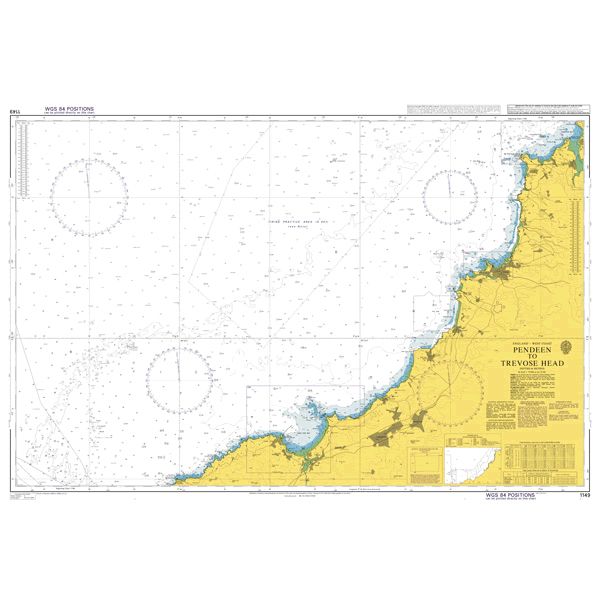 Product image of Admiralty Chart 1149 | Pendeen to Trevose Head, featuring navigational markings, depth soundings, and coastal features, essential for safe marine navigation. It could be displayed as an art piece or used for navigation on a boat or ship.