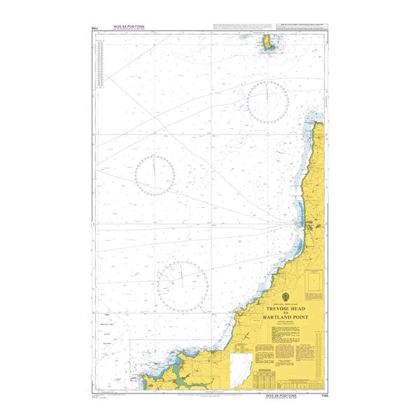 Product image of Admiralty Chart 1156 | Trevose Head to Hartland Point, featuring navigational markings, depth soundings, and coastal features, essential for safe marine navigation. It could be displayed as an art piece or used for navigation on a boat or ship.