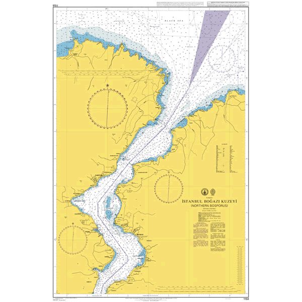 Product image of Admiralty Chart 1158 | Istanbul Bogazi Kuzeyi (Northern Bosporus), featuring navigational markings, depth soundings, and coastal features, essential for safe marine navigation. It could be displayed as an art piece or used for navigation on a boat or ship.