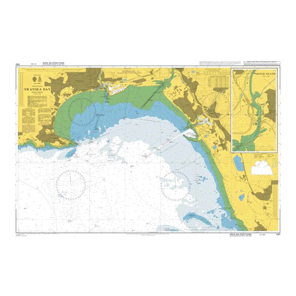 Product image of Admiralty Chart 1161 | Swansea Bay, featuring navigational markings, depth soundings, and coastal features, essential for safe marine navigation. It could be displayed as an art piece or used for navigation on a boat or ship.