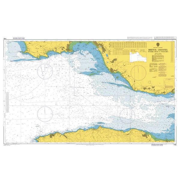 Product image of Admiralty Chart 1165 | Bristol Channel Worms Head to Watchet, featuring navigational markings, depth soundings, and coastal features, essential for safe marine navigation. It could be displayed as an art piece or used for navigation on a boat or ship.