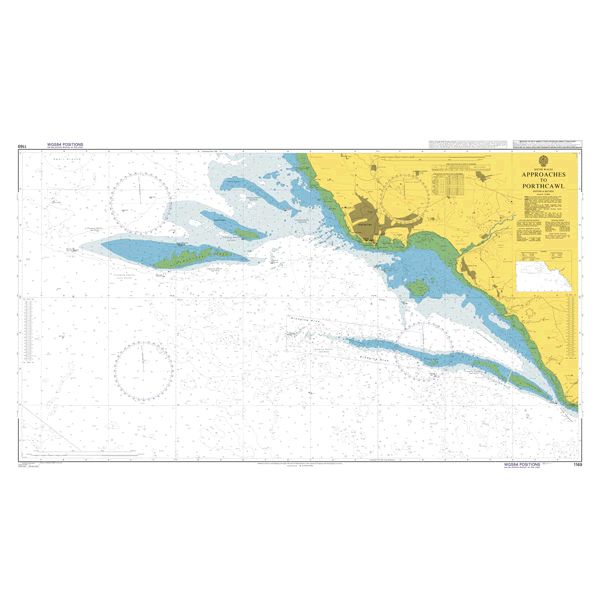 Product image of Admiralty Chart 1169 | Approaches to Porthcawl, featuring navigational markings, depth soundings, and coastal features, essential for safe marine navigation. It could be displayed as an art piece or used for navigation on a boat or ship.