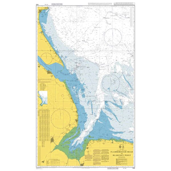 Product image of Admiralty Chart 1190 | Flamborough Head to Blakeney Point, featuring navigational markings, depth soundings, and coastal features, essential for safe marine navigation. It could be displayed as an art piece or used for navigation on a boat or ship.