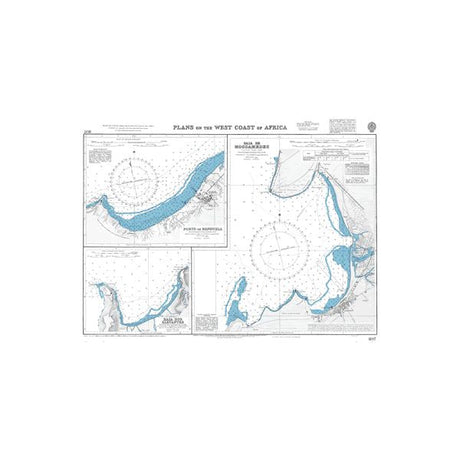 Product image of Admiralty Chart 1197 | Plans on the West Coast of Africa, featuring navigational markings, depth soundings, and coastal features, essential for safe marine navigation. It could be displayed as an art piece or used for navigation on a boat or ship.