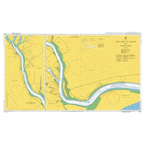 Product image of Admiralty Chart 1228 | Umm Qasr, Az Zubayr and Approaches, featuring navigational markings, depth soundings, and coastal features, essential for safe marine navigation. It could be displayed as an art piece or used for navigation on a boat or ship.