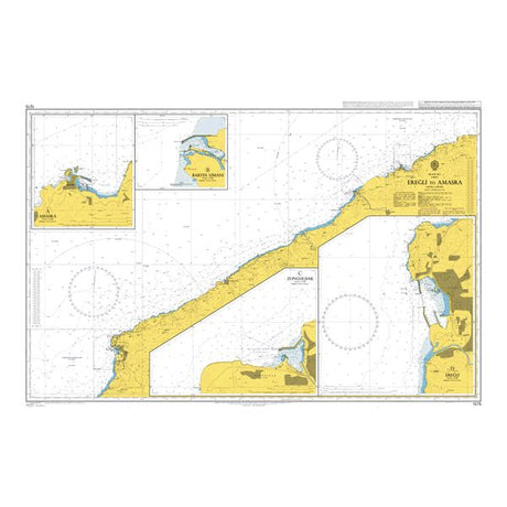 Product image of Admiralty Chart 1275 | Eregli to Amasra, featuring navigational markings, depth soundings, and coastal features, essential for safe marine navigation. It could be displayed as an art piece or used for navigation on a boat or ship.