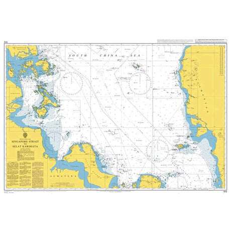 Product image of Admiralty Chart 1312 | Singapore Strait to Selat Karimata, featuring navigational markings, depth soundings, and coastal features, essential for safe marine navigation. It could be displayed as an art piece or used for navigation on a boat or ship.