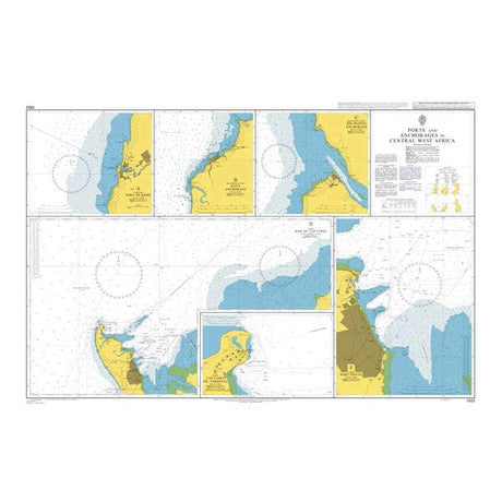 Product image of Admiralty Chart 1322 | Ports and Anchorages in Central West Africa, featuring navigational markings, depth soundings, and coastal features, essential for safe marine navigation. It could be displayed as an art piece or used for navigation on a boat or ship.