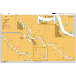 Product image of Admiralty Chart 1324 | Rio Parana Sheet 2, featuring navigational markings, depth soundings, and coastal features, essential for safe marine navigation. It could be displayed as an art piece or used for navigation on a boat or ship.