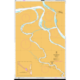Product image of Admiralty Chart 1325 | Rio Parana Sheet 3, featuring navigational markings, depth soundings, and coastal features, essential for safe marine navigation. It could be displayed as an art piece or used for navigation on a boat or ship.
