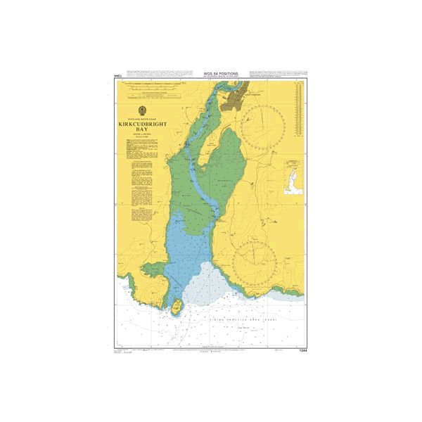 Product image of Admiralty Chart 1344 | Kirkcudbright Bay, featuring navigational markings, depth soundings, and coastal features, essential for safe marine navigation. It could be displayed as an art piece or used for navigation on a boat or ship.