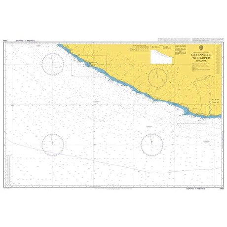 Product image of Admiralty Chart 1365 | Greenville to Harper, featuring navigational markings, depth soundings, and coastal features, essential for safe marine navigation. It could be displayed as an art piece or used for navigation on a boat or ship.